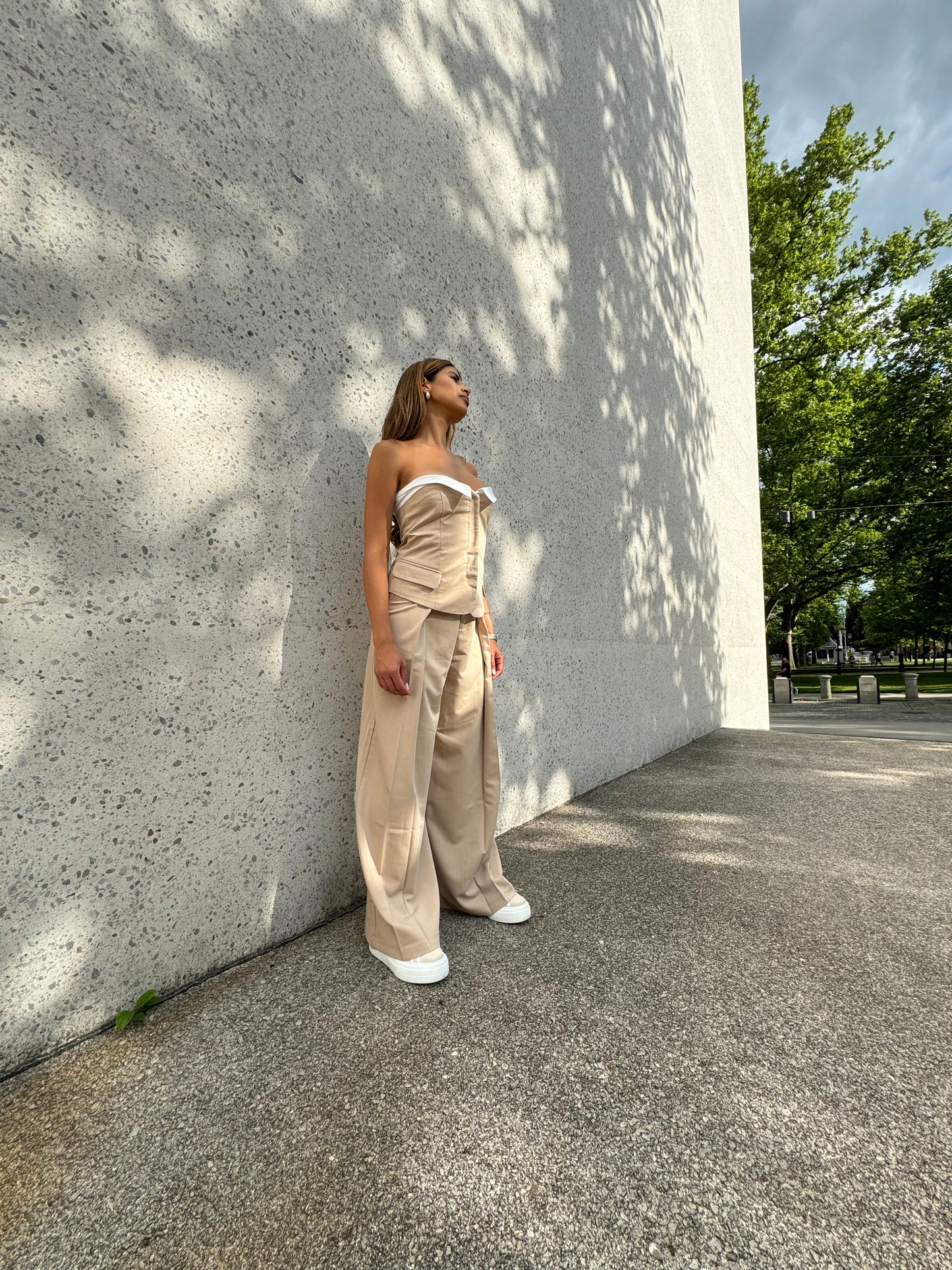 Elegant Corset & Wide-Leg Trouser Set