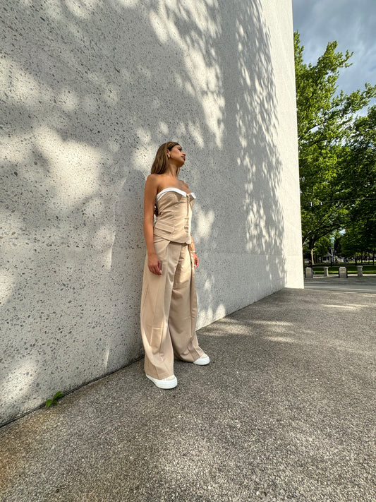 Elegant Corset & Wide-Leg Trouser Set